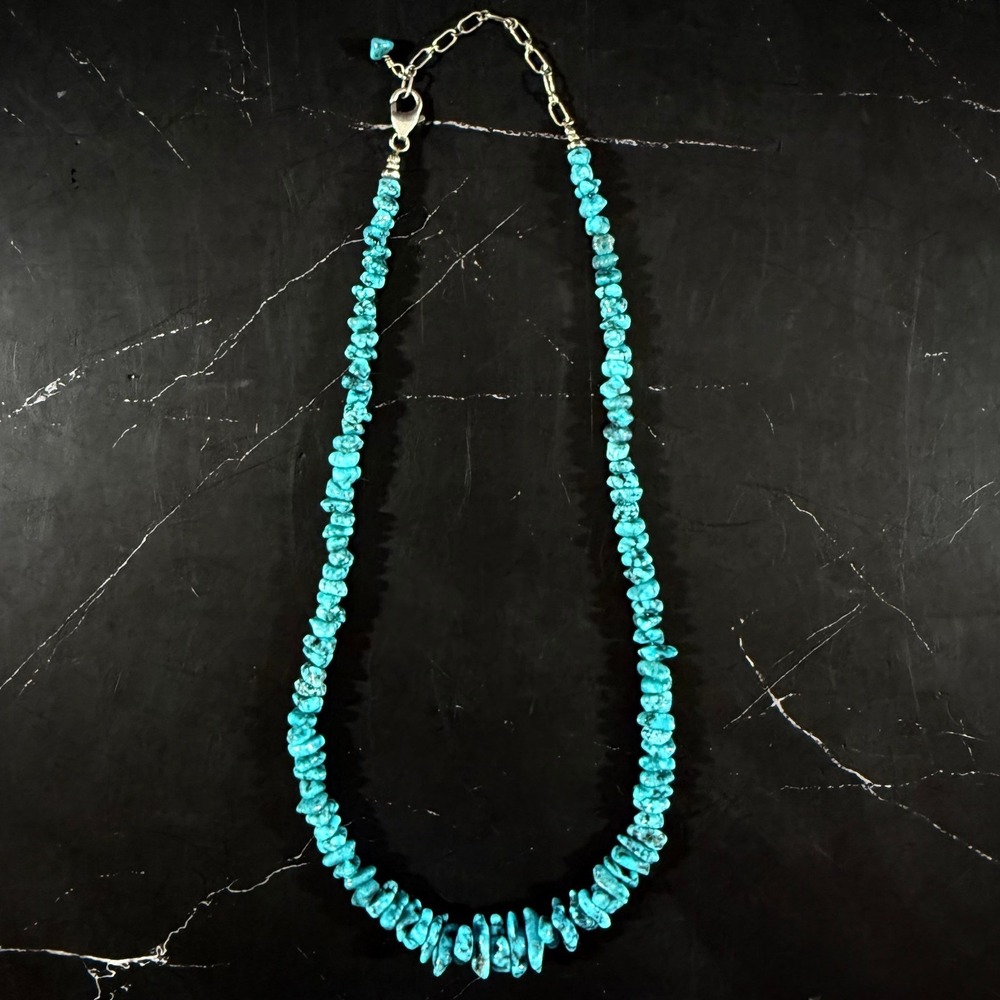Vintage Native American 16in Natural Turquoise Graduated Nugget Necklace